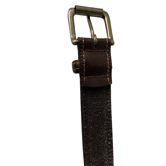 Mens Brown Leather Belt Silver Square Buckle Z31 - Picture 3 of 6